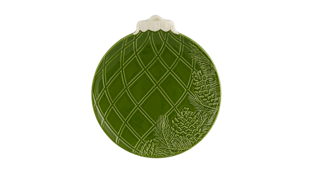 Тарелка закусочная "Новогодние шары. Сосновая шишка" 24,5см, зеленая, Bordallo Pinheiro - фото 1