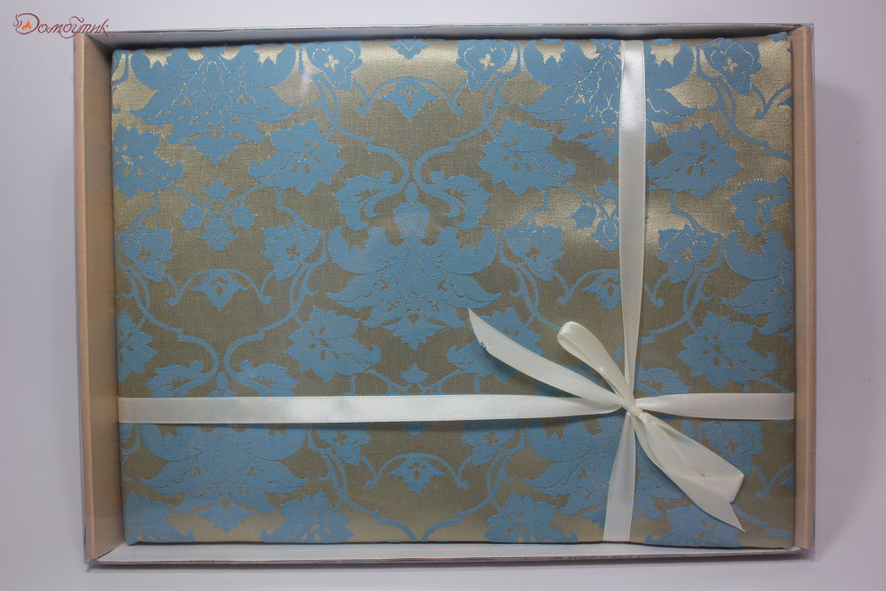 Скатерть овальная "Версаль-Жаккард-атлас. Лазурный", 150x210 см,водоотталкивающая - фото 1