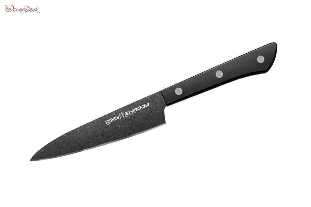 Нож кухонный "Samura SHADOW" универсальный с покр. Black-coating 120мм, AUS-8, ABS пластик - фото 1
