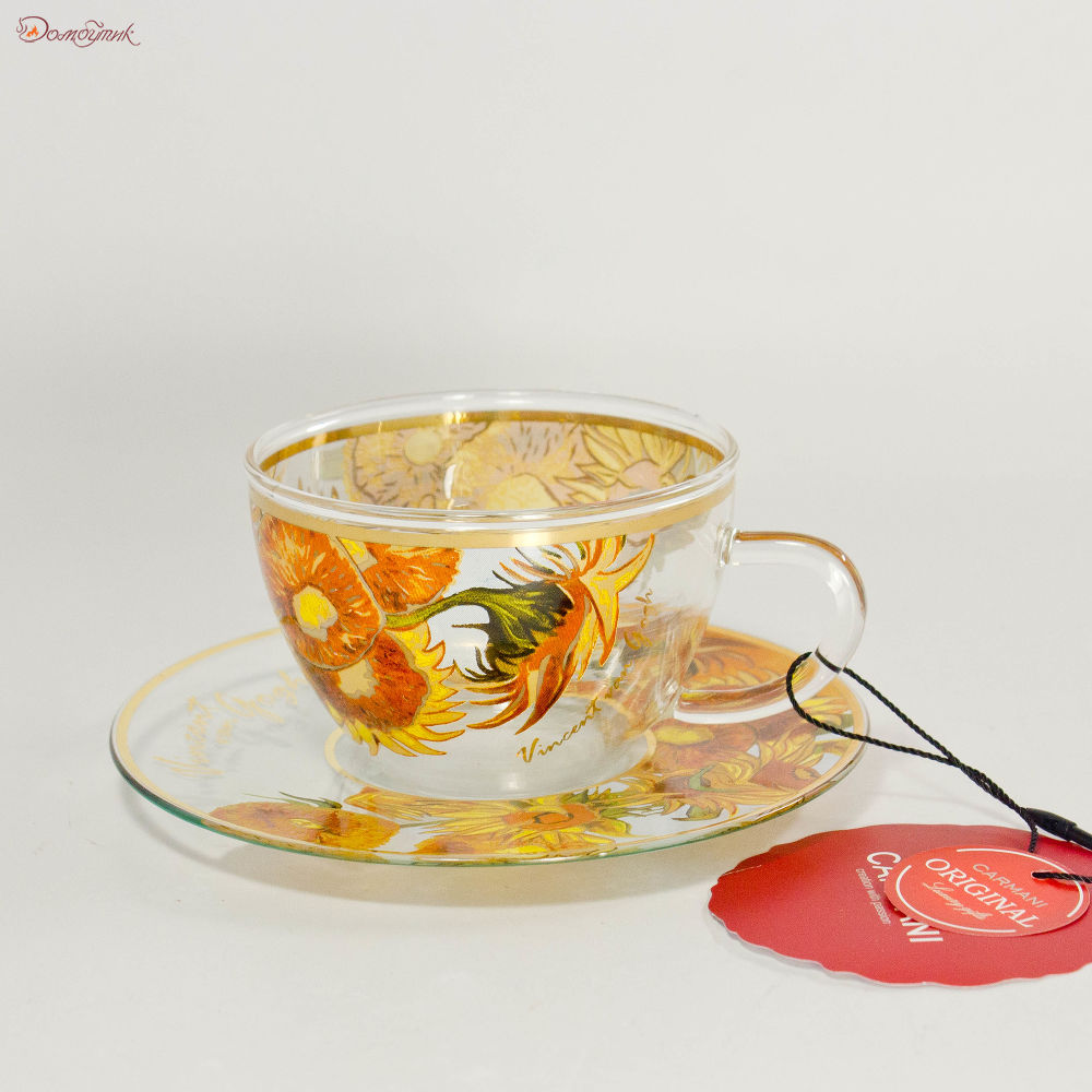 Чашка с блюдцем стекл. Подсолнухи (В. Ван Гог) в подарочной упаковке - фото 1