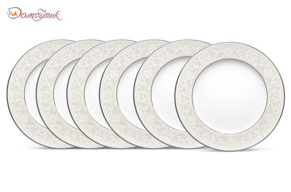Набор из 6 тарелок закусочных 21 см "Монтвейл, платиновый кант", Noritake - фото 1