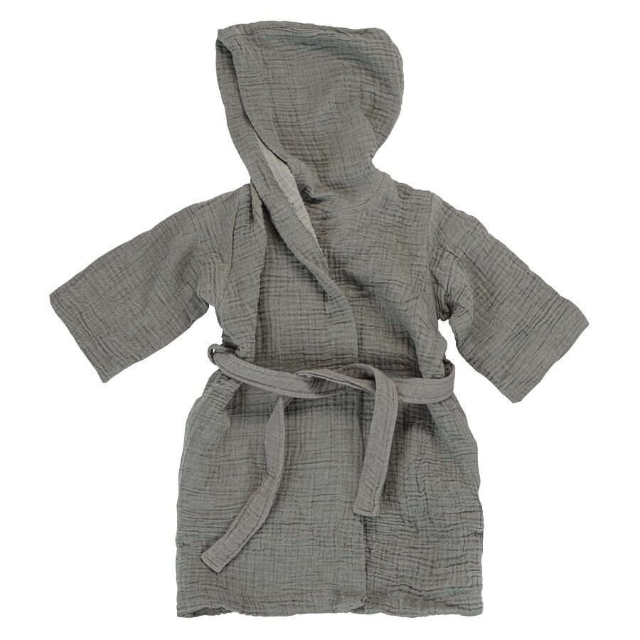 Детский халат из жатого хлопка серого цвета из коллекции Essential 18-24M - фото 2