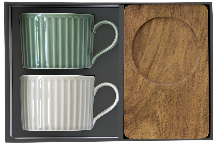 Набор из 2-х чашек для чая Время отдыха, зелёная и светло-серая, 0,25 л - фото 2