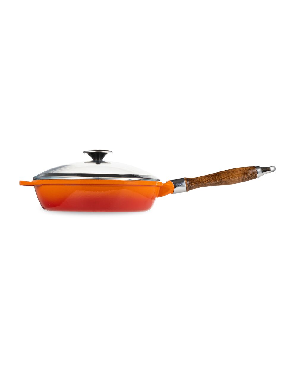 Сковорода с крышкой 24 см, 2 л, с деревянной ручкой, чугун, оранжевая, Lava - фото 9