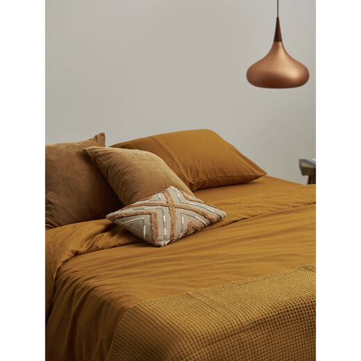 Комплект постельного белья изо льна и хлопка цвета карри из коллекции Essential, 200х220 см - фото 3
