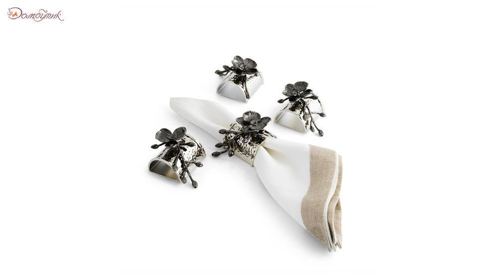 Набор колец для салфеток "Черная орхидея" 8,5см, 4 шт (серебряный), Michael Aram - фото 2