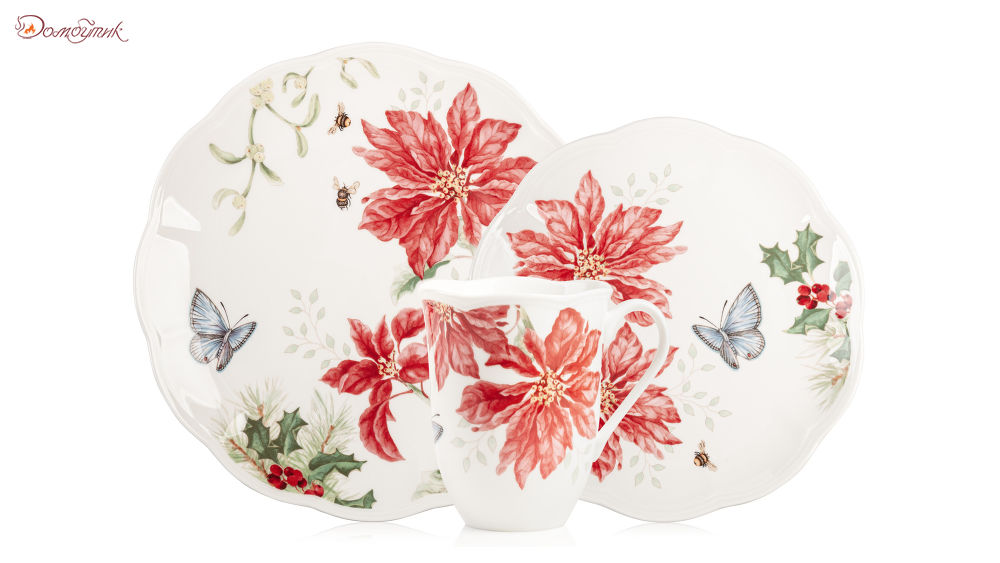 Набор  "Пуансеттия, амарилис, жасмин.Бабочки на лугу" на 6 персон (18 предметов),  Lenox - фото 3