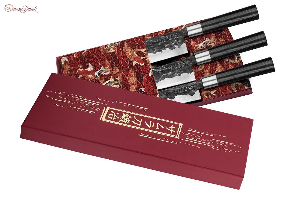 Набор: 3 кухонных ножа "Samura BLACKSMITH" (23, 43, 95), гвоздичное масло, салфетка - фото 7