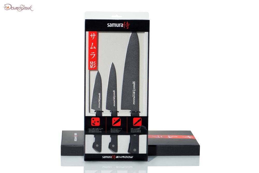 Набор из 3 ножей "Samura SHADOW" с покрытием Black-coating (11,23, 85), AUS-8, ABS пластик - фото 9