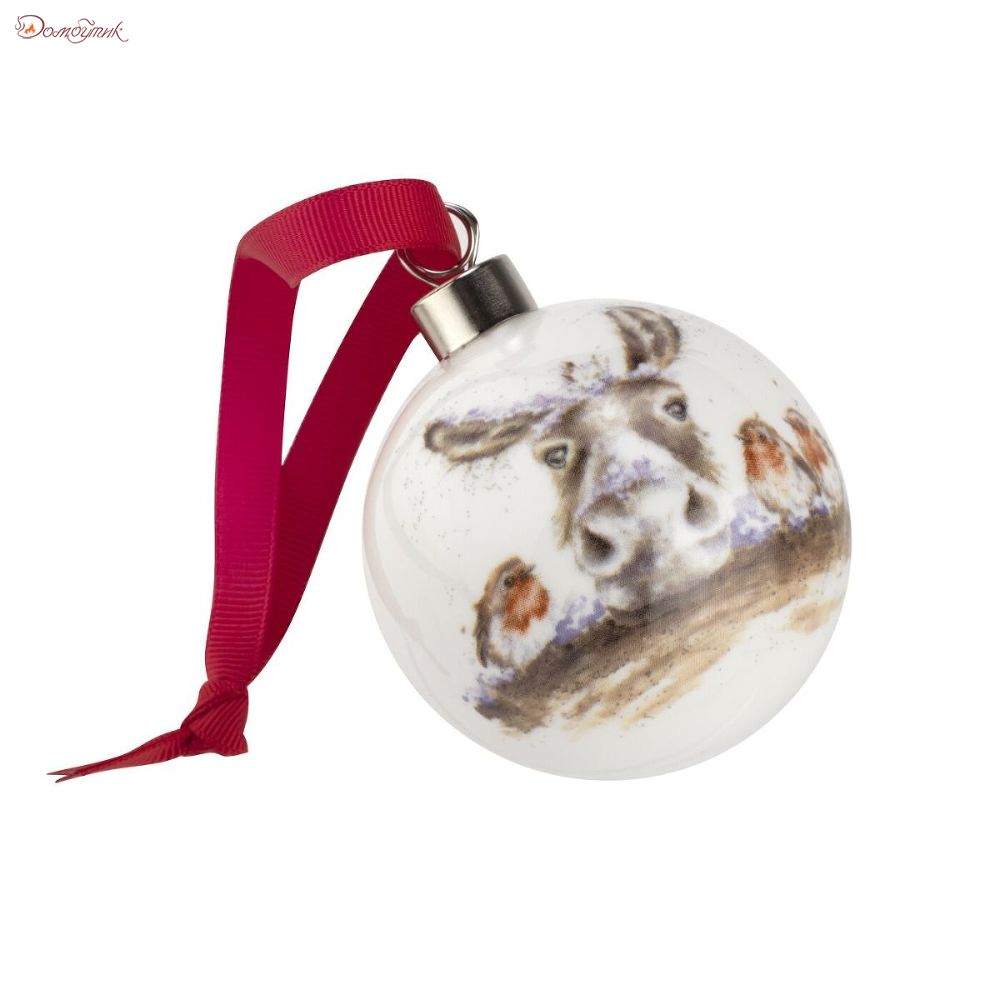 Украшение новогоднее, шар Royal Worcester "Ослик и малиновки" 6,6см, п/к - фото 2
