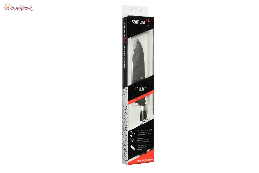 Нож кухонный "Samura Mo-V Stonewash" Сантоку 138 мм, G-10 - фото 6