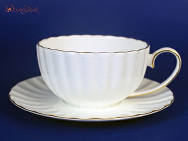 Чашка чайная с блюдцем "Магнолия Белая" 370 мл (золото)