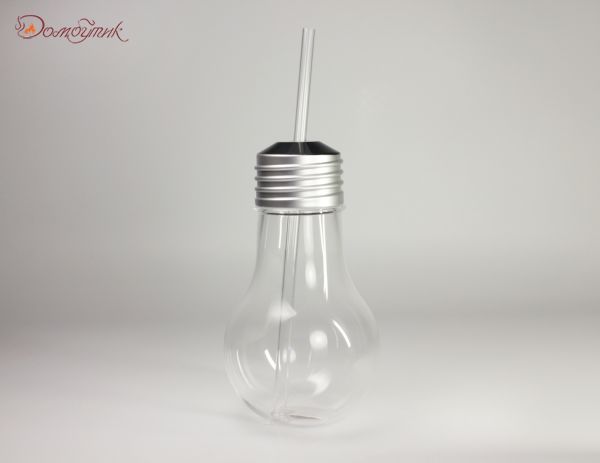 Бокал-лампочка с соломинкой серебро 420 мл