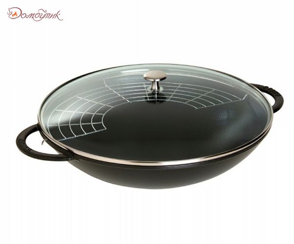 Сковорода-вок со стеклянной крышкой черная 30 см