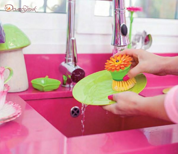 Щетка для мытья посуды на подставке "Flower power" в ассортименте - фото 1