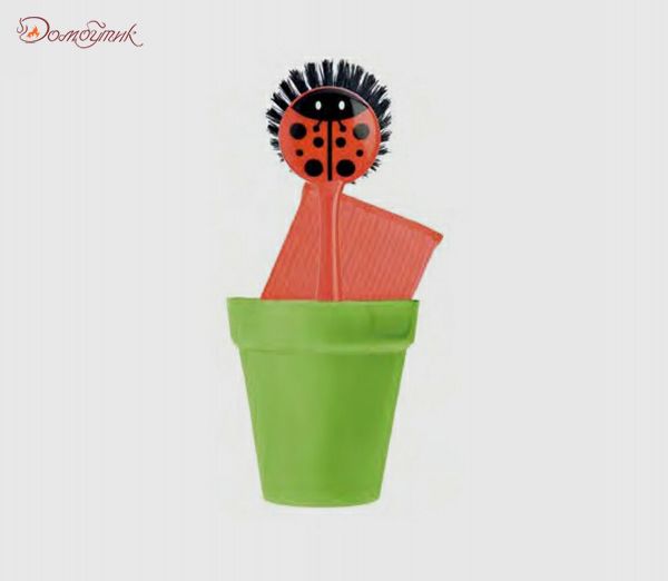 Щетка для мытья посуды с губкой на подставке "Ladybug"