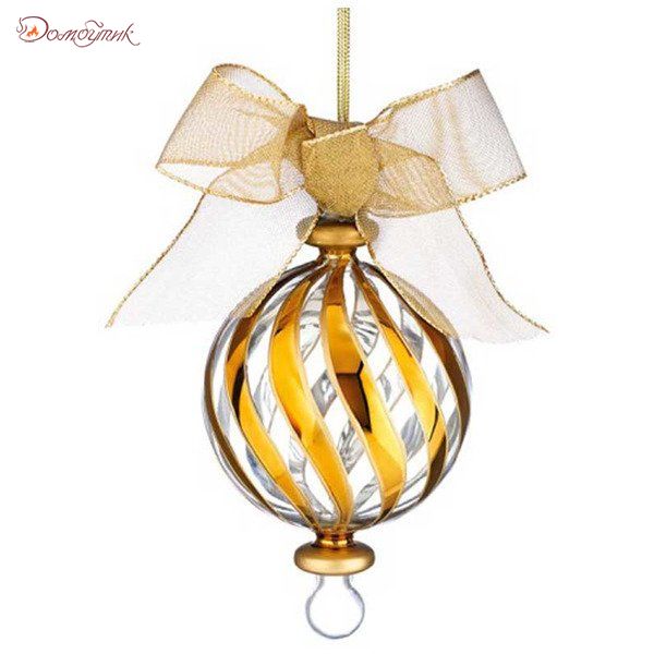 Новогоднее украшение, шар с бантом 11см "Золотые полосы"