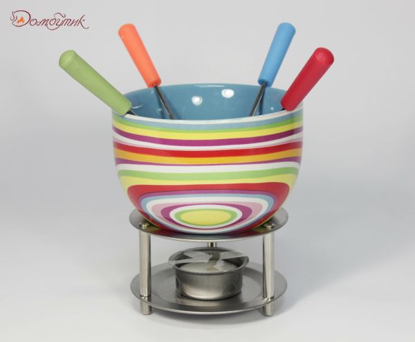 Набор для шоколадного фондю "Разноцветные полосы" (миска, подставка со свечой, 4 вилочки) - фото 1