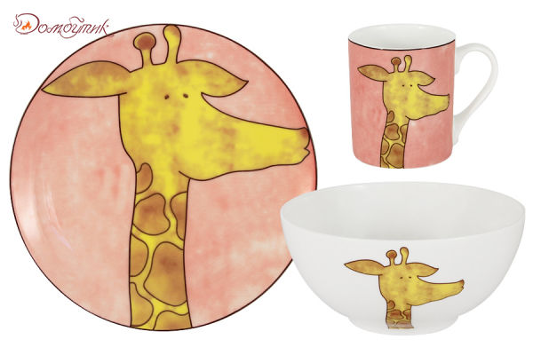 Набор из 3-х предметов Жираф: кружка, тарелка, миска - фото 1