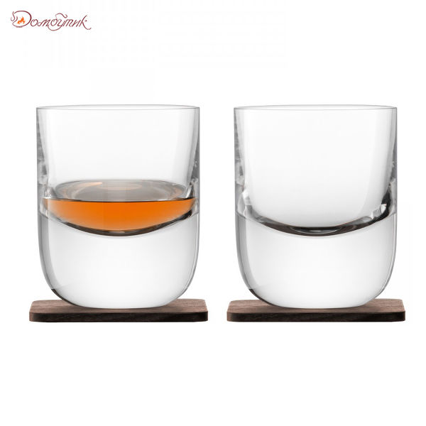 Набор для виски из 2 стаканов Renfrew Whisky с деревянными подставками 270 мл