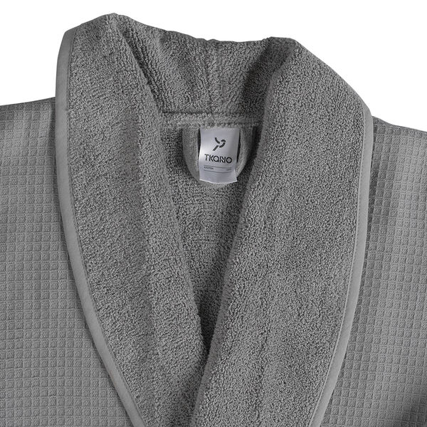 Халат банный из чесаного хлопка серого цвета из коллекции Essential, размер M - фото 7