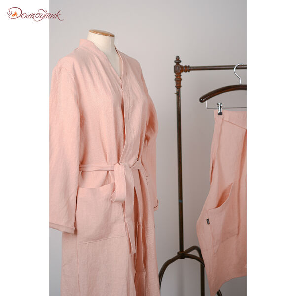 Халат из умягченного льна розово-пудрового цвета из коллекции Essential, размер S - фото 2