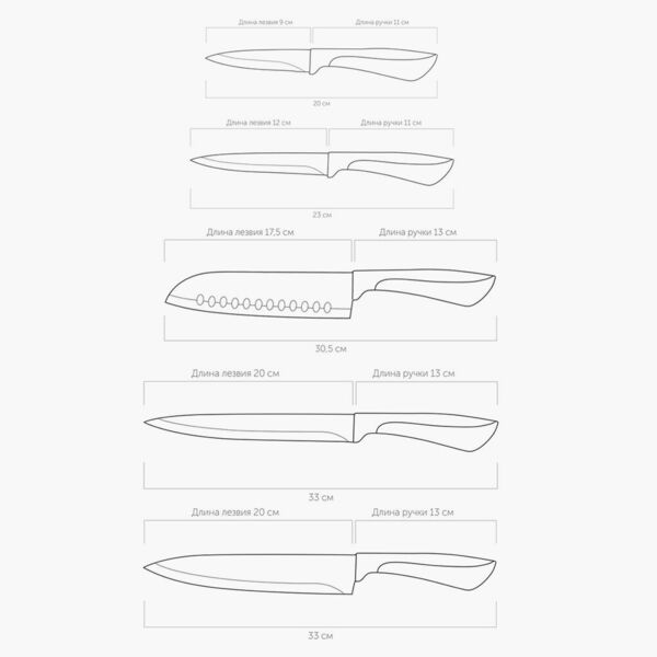 Набор из 5 кухонных ножей с блоком, NADOBA, JANA - фото 3