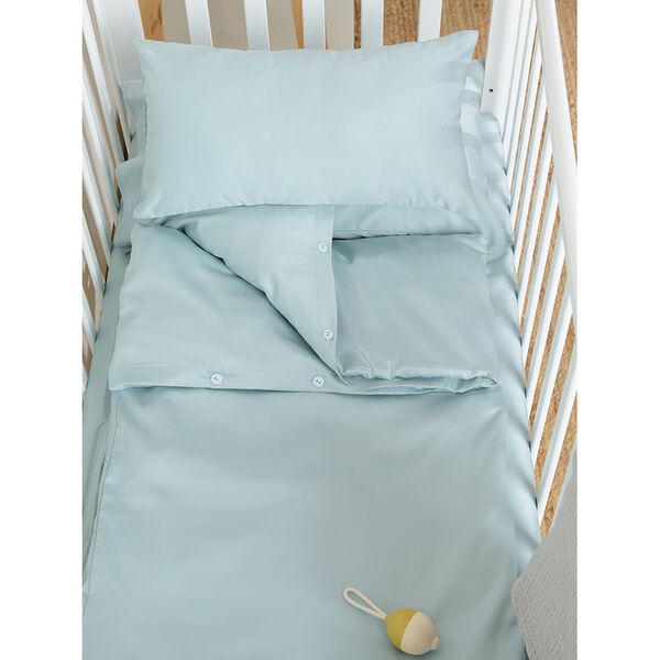 Комплект детского постельного белья из сатина голубого цвета из коллекции Essential, 110х140 см - фото 2