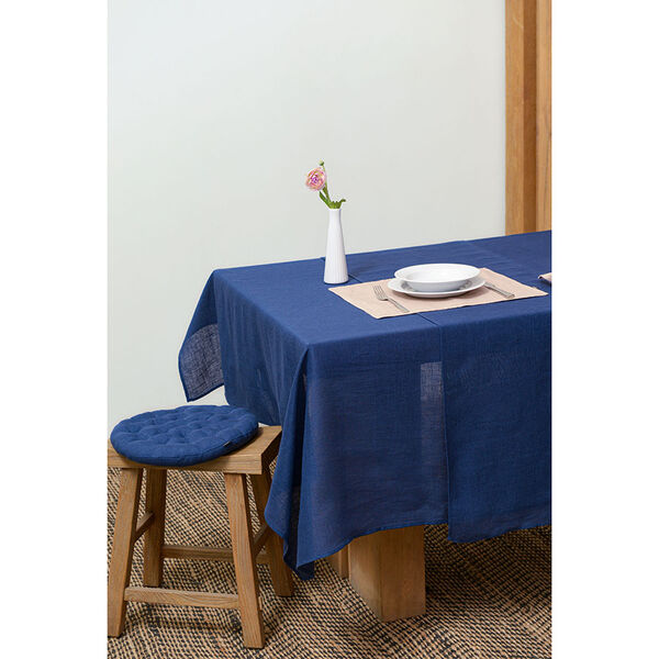 Подушка на стул круглая из стираного льна синего цвета из коллекции Essential, 40х40x4 см - фото 5