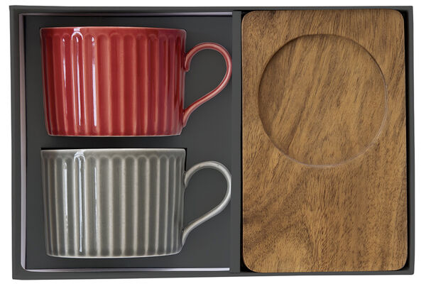 Набор из 2-х чашек для чая Время отдыха, красная и серая, 0,25 л - фото 2