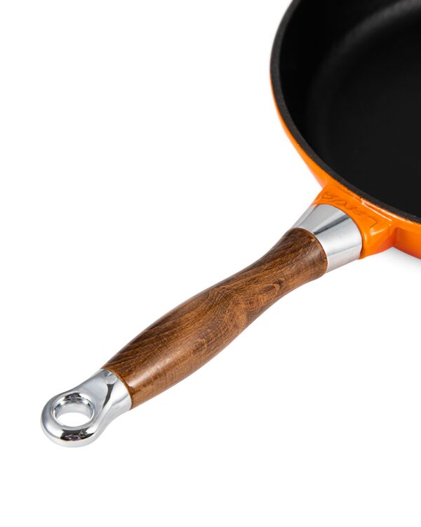 Сковорода с крышкой 28 см, 2,8 л, с деревянной ручкой, чугун, оранжевая, Lava - фото 6