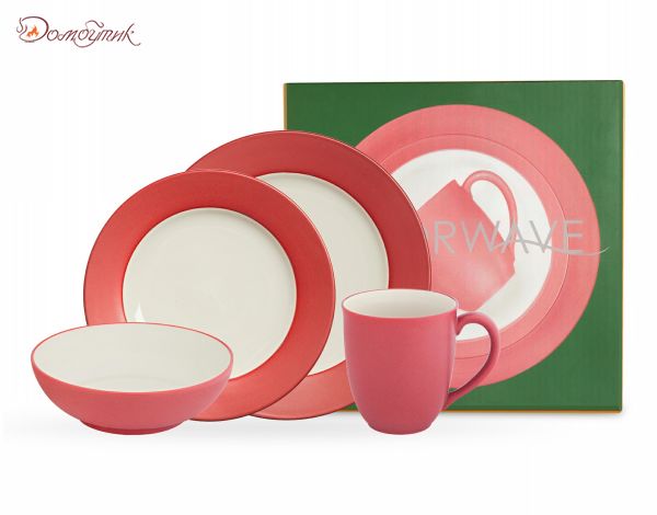 Столовый набор посуды на одного "Цветная волна", 4 предмета (малиновый, широкий борт) - фото 6