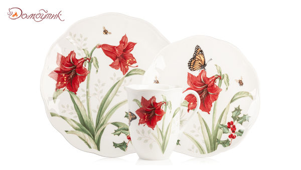 Набор  "Пуансеттия, амарилис, жасмин.Бабочки на лугу" на 6 персон (18 предметов),  Lenox - фото 2