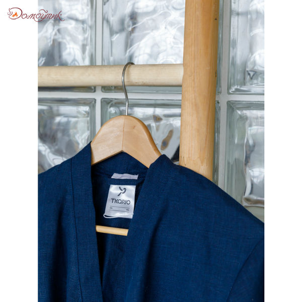 Халат из умягченного льна темно-синего цвета Essential, размер S - фото 4