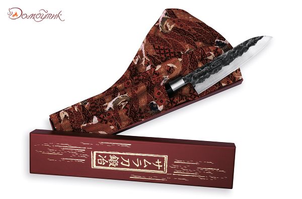 Набор: нож кухонный "Samura BLACKSMITH" Сантоку 182 мм, гвоздичное масло, салфетка - фото 5