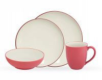 Столовый набор посуды на одного "Цветная волна", 4 предмета (малиновый, тонкий борт) - фото 1