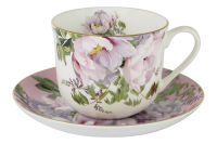 Чашка с блюдцем (розовая) "Райский сад", 450 мл в подарочной упаковке - фото 1