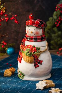 Банка для печенья 3D Новогодний домик Снеговик 32 см, керамика, Certified International - фото 3