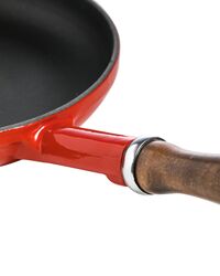 Сковорода с крышкой LAVA d24 см, 1,3 л, деревянная ручка, чугун, красная - фото 3